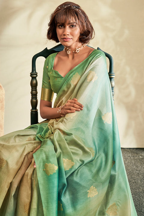 VastraLakshmi Outstanding Green Soft Banarasi Silk Saree With Desiring Blouse Piece