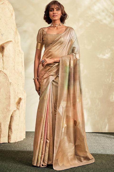 VastraLakshmi Intricate Beige Soft Banarasi Silk Saree With Majesty Blouse Piece