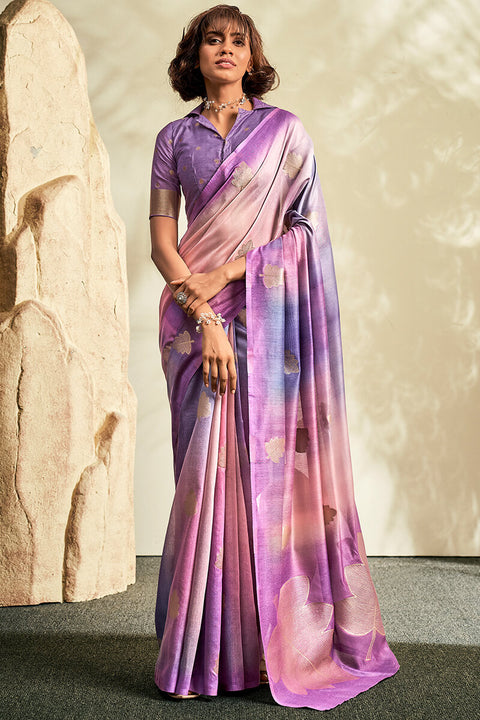 VastraLakshmi Brood Lavender Soft Banarasi Silk Saree With Chatoyant Blouse Piece