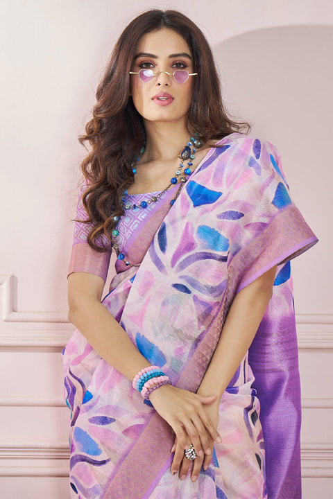 VastraLakshmi Refreshing Lavender Digital Printed Soft Silk Saree With Adorning Blouse Piece