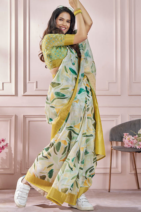 VastraLakshmi Bewitching Mustard Digital Printed Soft Silk Saree With Cynosure Blouse Piece