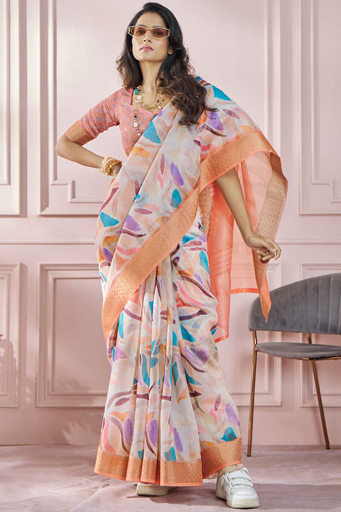 VastraLakshmi Seraglio Peach Digital Printed Soft Silk Saree With Scrumptious Blouse Piece