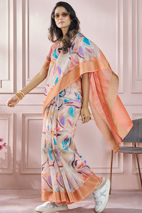 VastraLakshmi Seraglio Peach Digital Printed Soft Silk Saree With Scrumptious Blouse Piece