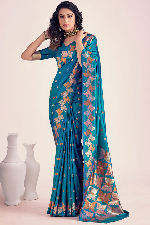 VastraLakshmi Trendy Blue Soft Banarasi Silk Saree With Flattering Blouse Piece