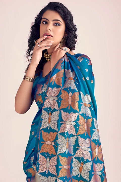 VastraLakshmi Trendy Blue Soft Banarasi Silk Saree With Flattering Blouse Piece