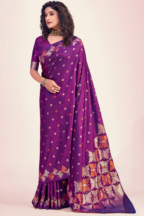 VastraLakshmi Pretty Purple Soft Banarasi Silk Saree With Amazing Blouse Piece