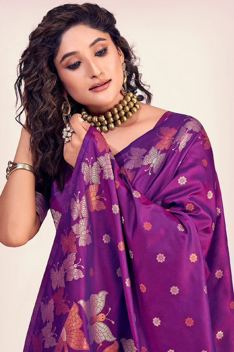 VastraLakshmi Pretty Purple Soft Banarasi Silk Saree With Amazing Blouse Piece