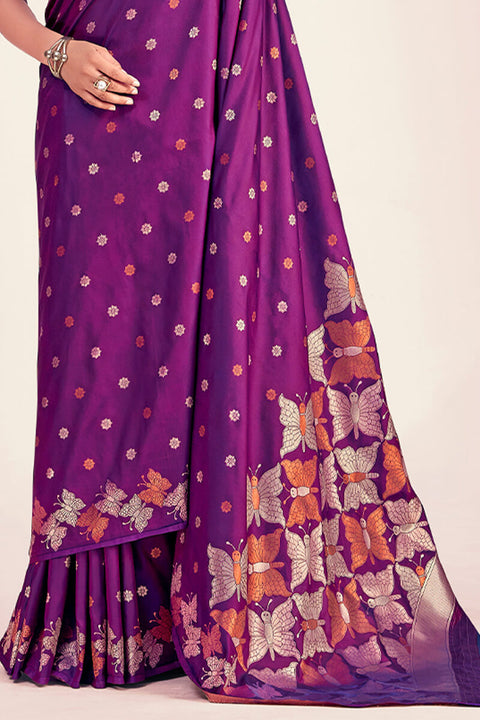 VastraLakshmi Pretty Purple Soft Banarasi Silk Saree With Amazing Blouse Piece