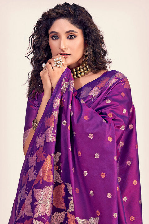 VastraLakshmi Pretty Purple Soft Banarasi Silk Saree With Amazing Blouse Piece