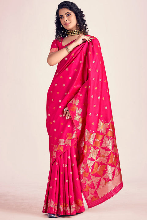 VastraLakshmi Sensational Dark Pink Soft Banarasi Silk Saree With Mesmerising Blouse Piece