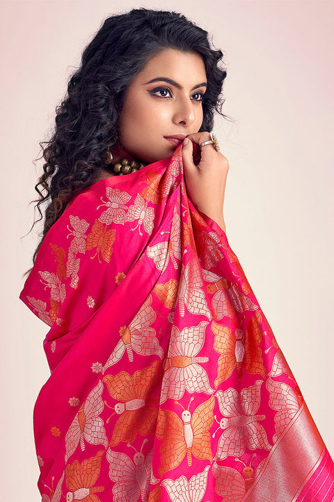 VastraLakshmi Sensational Dark Pink Soft Banarasi Silk Saree With Mesmerising Blouse Piece