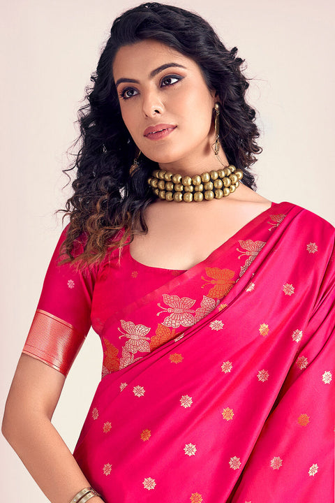 VastraLakshmi Sensational Dark Pink Soft Banarasi Silk Saree With Mesmerising Blouse Piece