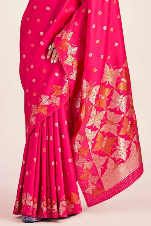 VastraLakshmi Sensational Dark Pink Soft Banarasi Silk Saree With Mesmerising Blouse Piece