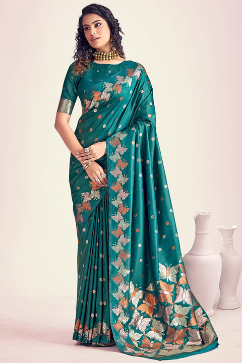 VastraLakshmi Unique Rama Soft Banarasi Silk Saree With Phenomenal Blouse Piece