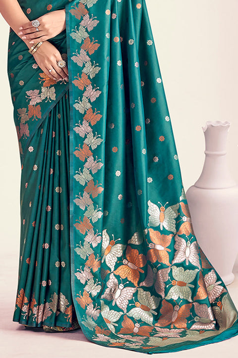 VastraLakshmi Unique Rama Soft Banarasi Silk Saree With Phenomenal Blouse Piece