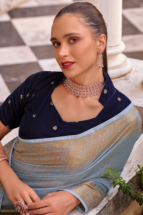 VastraLakshmi Alluring Sky Cotton Silk Saree With Phenomenal Blouse Piece