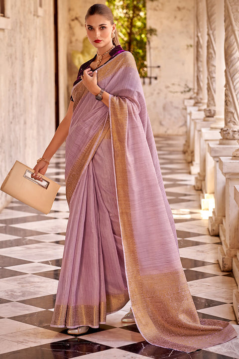 VastraLakshmi Demanding Lavender Cotton Silk Saree With Groovy Blouse Piece