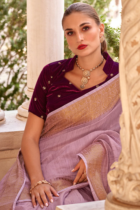 VastraLakshmi Demanding Lavender Cotton Silk Saree With Groovy Blouse Piece