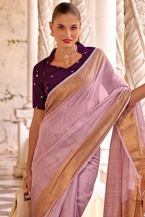 VastraLakshmi Demanding Lavender Cotton Silk Saree With Groovy Blouse Piece