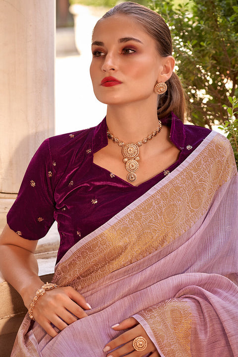 VastraLakshmi Demanding Lavender Cotton Silk Saree With Groovy Blouse Piece