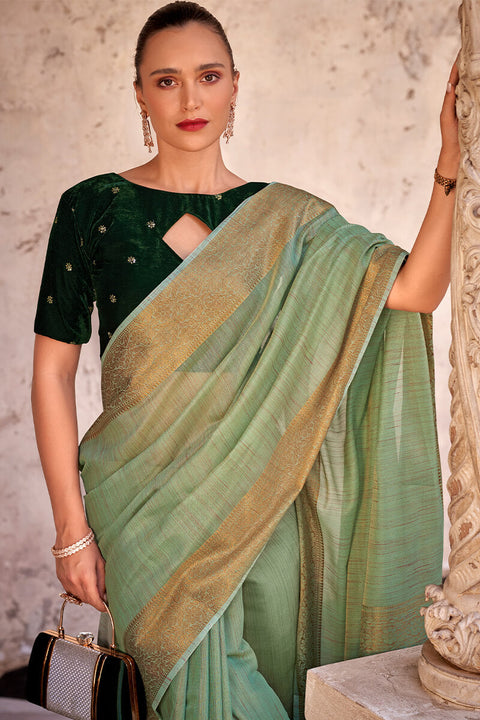 VastraLakshmi Flamboyant Pista Cotton Silk Saree With Glorious Blouse Piece