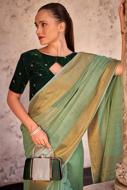 VastraLakshmi Flamboyant Pista Cotton Silk Saree With Glorious Blouse Piece