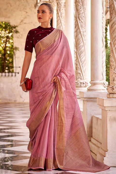 VastraLakshmi Efflorescence Pink Cotton Silk Saree With Mellifluous Blouse Piece