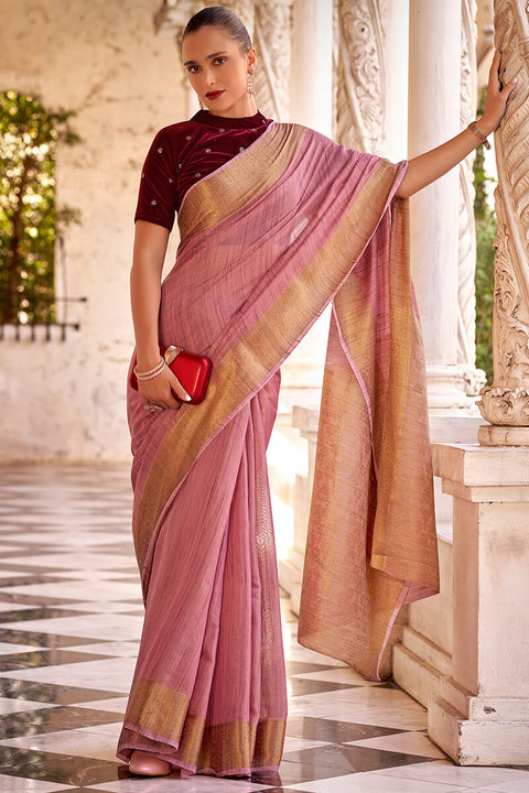 VastraLakshmi Efflorescence Pink Cotton Silk Saree With Mellifluous Blouse Piece