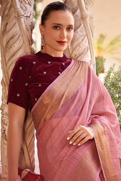 VastraLakshmi Efflorescence Pink Cotton Silk Saree With Mellifluous Blouse Piece