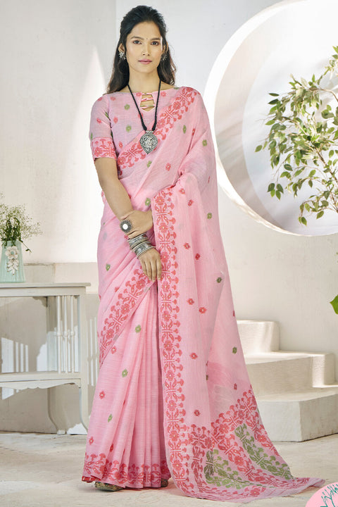 VastraLakshmi Preferable Pink Cotton Silk Saree With Exquisite Blouse Piece