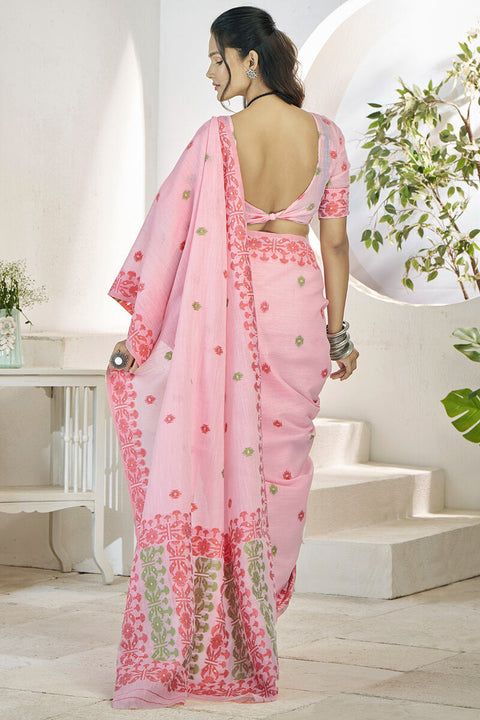 VastraLakshmi Preferable Pink Cotton Silk Saree With Exquisite Blouse Piece