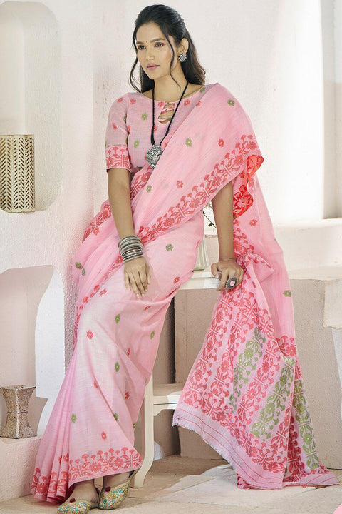 VastraLakshmi Preferable Pink Cotton Silk Saree With Exquisite Blouse Piece