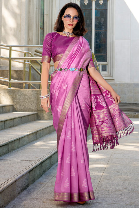 VastraLakshmi Snappy Dark Pink Soft Banarasi Silk Saree With Exuberant Blouse Piece