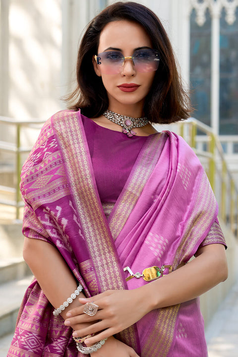 VastraLakshmi Snappy Dark Pink Soft Banarasi Silk Saree With Exuberant Blouse Piece