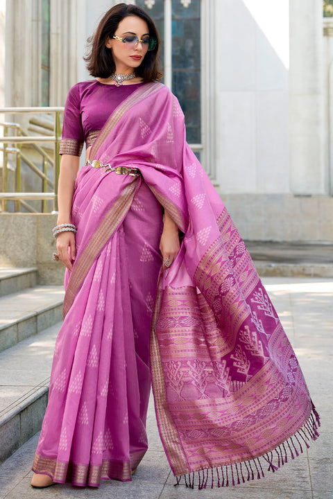 VastraLakshmi Snappy Dark Pink Soft Banarasi Silk Saree With Exuberant Blouse Piece