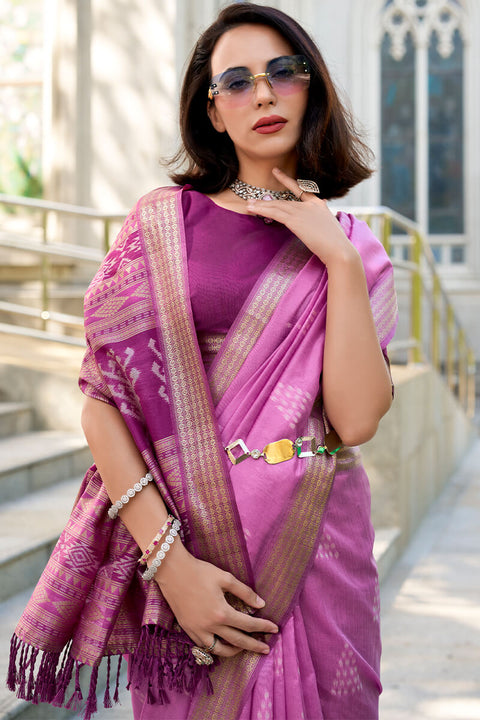 VastraLakshmi Snappy Dark Pink Soft Banarasi Silk Saree With Exuberant Blouse Piece