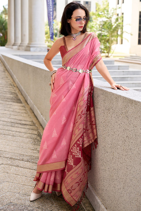 VastraLakshmi Luminous Pink Soft Banarasi Silk Saree With Cynosure Blouse Piece