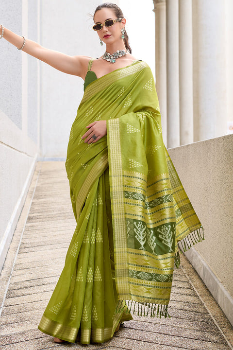 VastraLakshmi Verdant Green Soft Banarasi Silk Saree With Eclat Blouse Piece