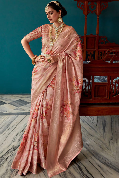 VastraLakshmi Precious Pink Soft Banarasi Silk Saree With Unique Blouse Piece