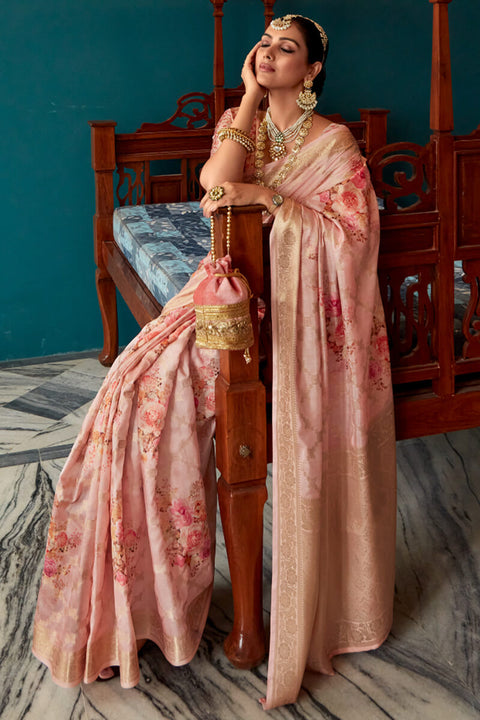 VastraLakshmi Precious Pink Soft Banarasi Silk Saree With Unique Blouse Piece