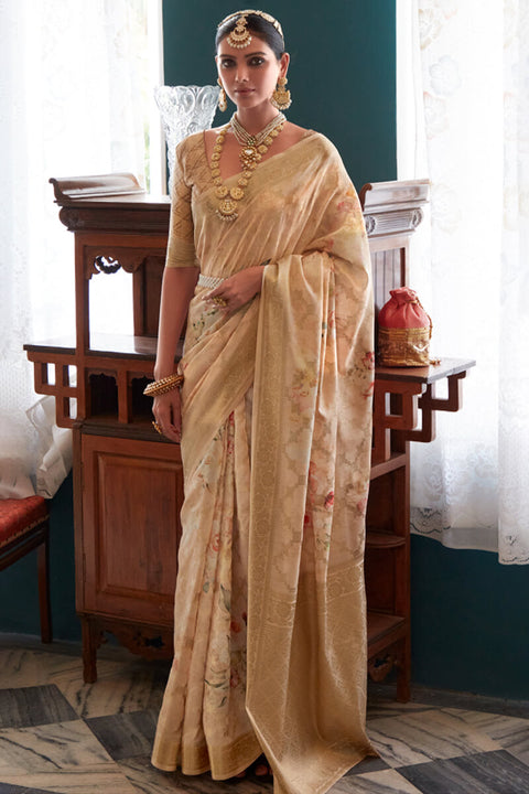 VastraLakshmi Extraordinary Beige Soft Banarasi Silk Saree With Capricious Blouse Piece