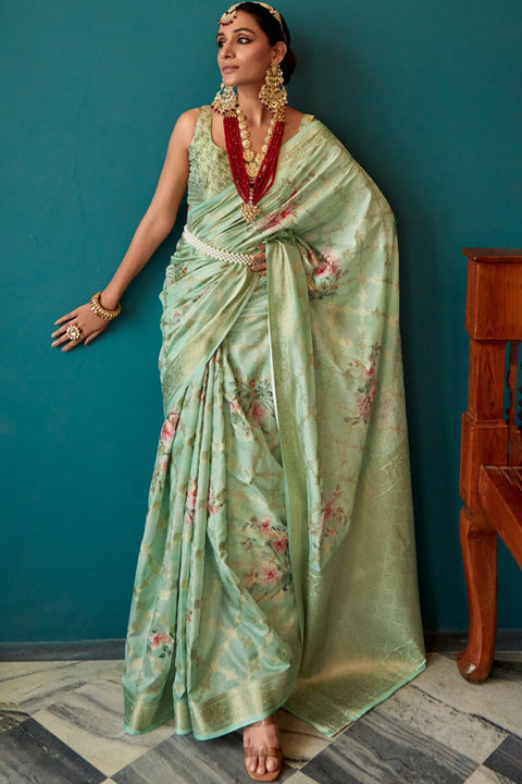 VastraLakshmi Dazzling Green Soft Banarasi Silk Saree With Mesmerising Blouse Piece