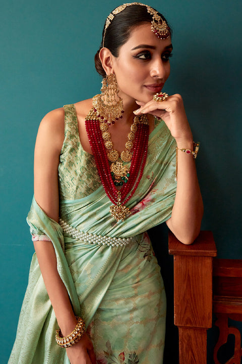 VastraLakshmi Dazzling Green Soft Banarasi Silk Saree With Mesmerising Blouse Piece