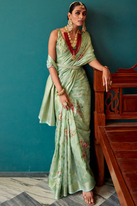 VastraLakshmi Dazzling Green Soft Banarasi Silk Saree With Mesmerising Blouse Piece