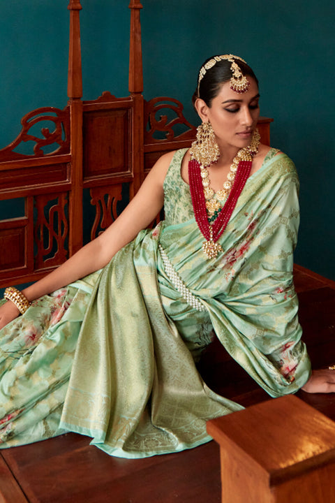 VastraLakshmi Dazzling Green Soft Banarasi Silk Saree With Mesmerising Blouse Piece