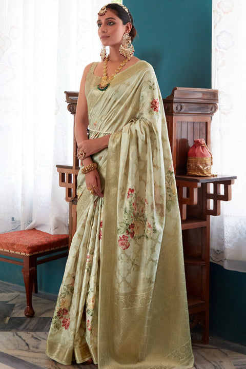 VastraLakshmi Blissful Pista Soft Banarasi Silk Saree With Glorious Blouse Piece