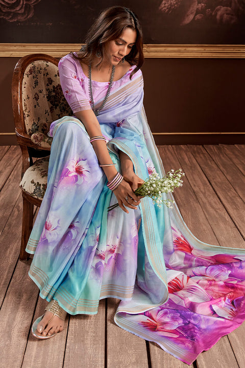 VastraLakshmi Petrichor Sky Digital Printed Soft Silk Saree With Snazzy Blouse Piece