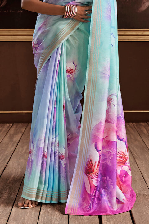 VastraLakshmi Petrichor Sky Digital Printed Soft Silk Saree With Snazzy Blouse Piece