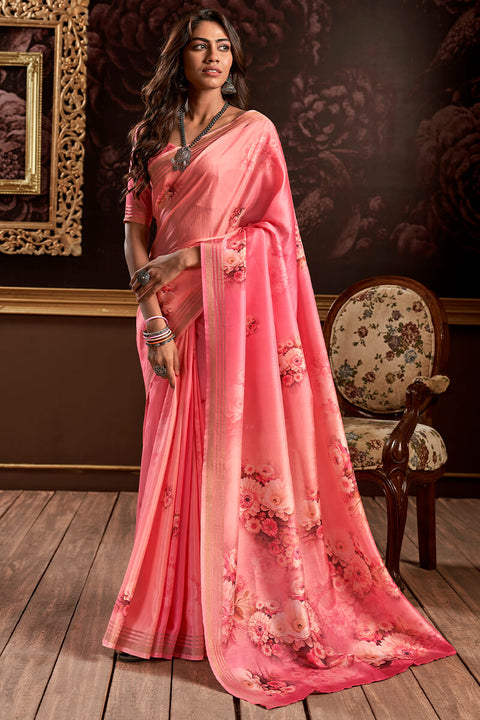 VastraLakshmi Tremendous Pink Digital Printed Soft Silk Saree With Alluring Blouse Piece