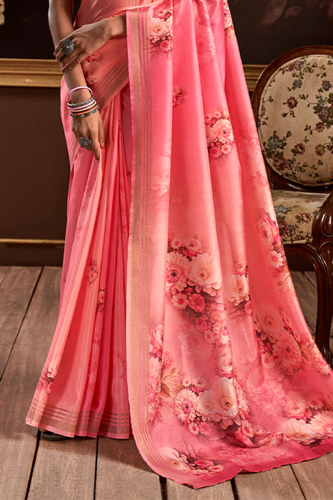 VastraLakshmi Tremendous Pink Digital Printed Soft Silk Saree With Alluring Blouse Piece